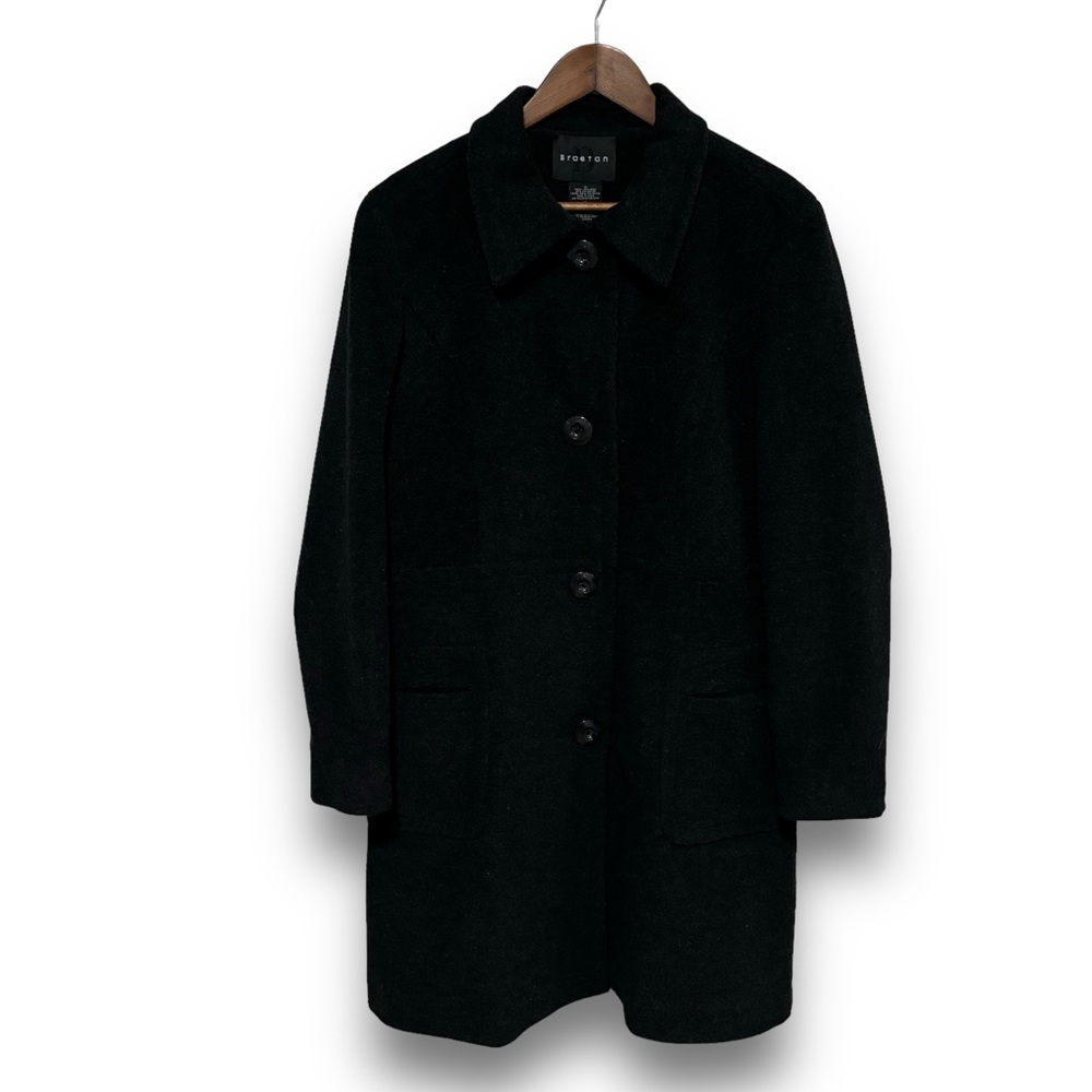 Braetan Women's Button Down Black Wool Lined Trench Coat Size XL 23 x 39